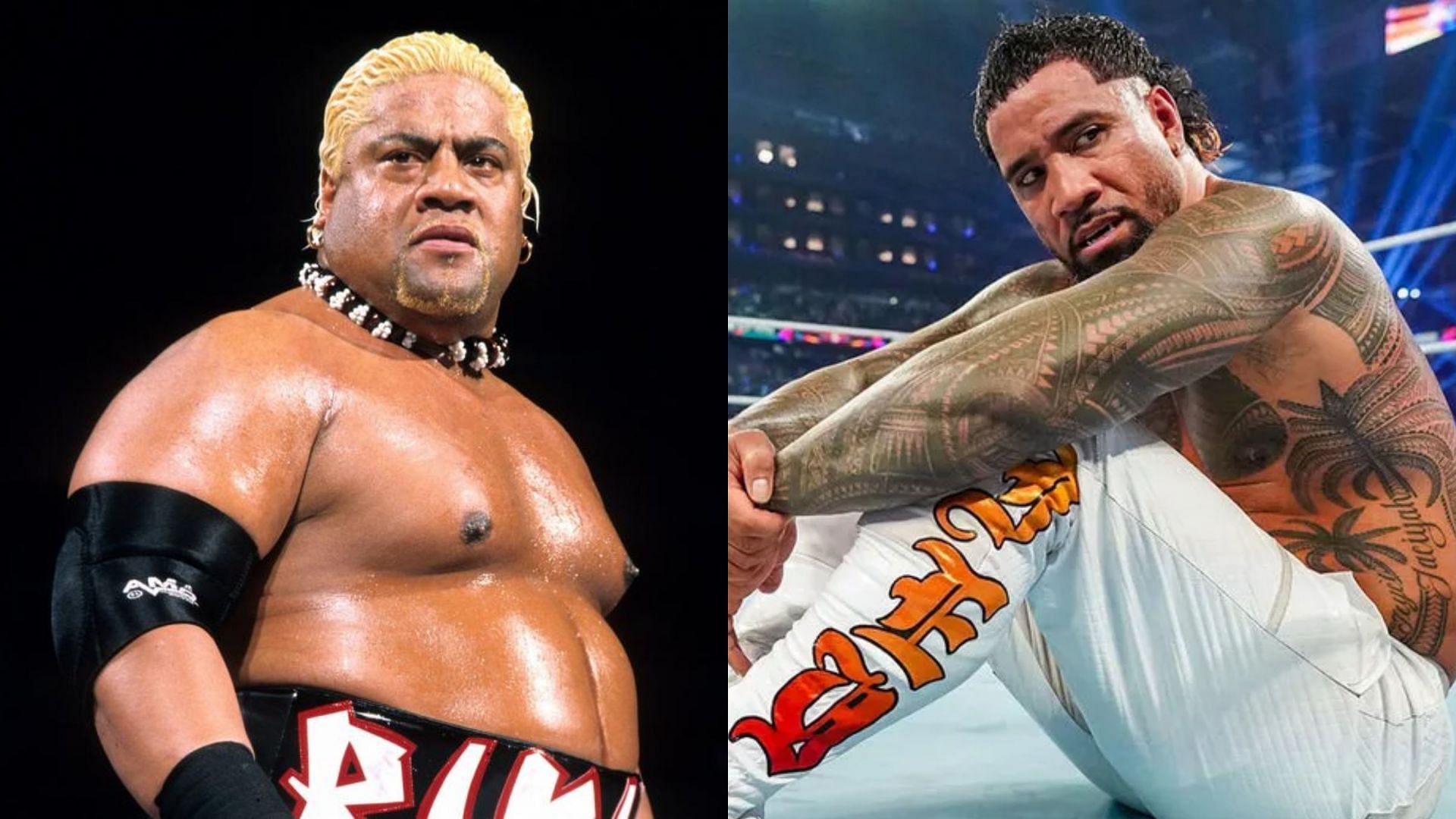 WWE Hall of Famer Rikishi (left) and Jey Uso (right)