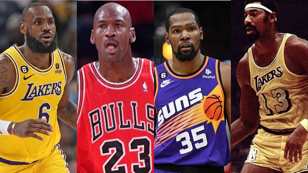 LeBron James, Michael Jordan, Kevin Durant, Wilt Chamberlain (L-R)