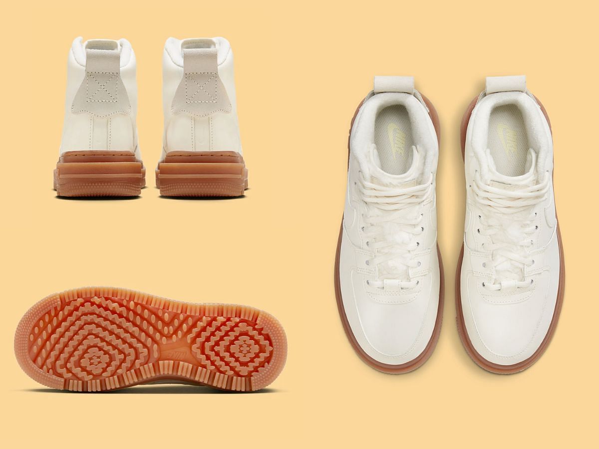 Overview of Nike Air Force 1 High UT 2.0 &ldquo;Cream&rdquo; sneakers (Image via Sneaker News)