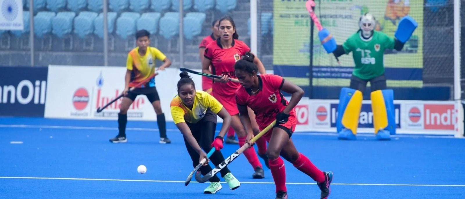 A snap from Senior Women&rsquo;s Inter-department Championship (Image via Hockey India)