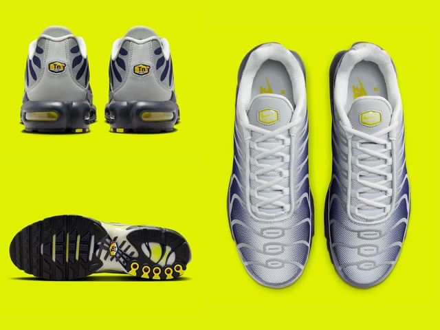 navy and yellow sneakers