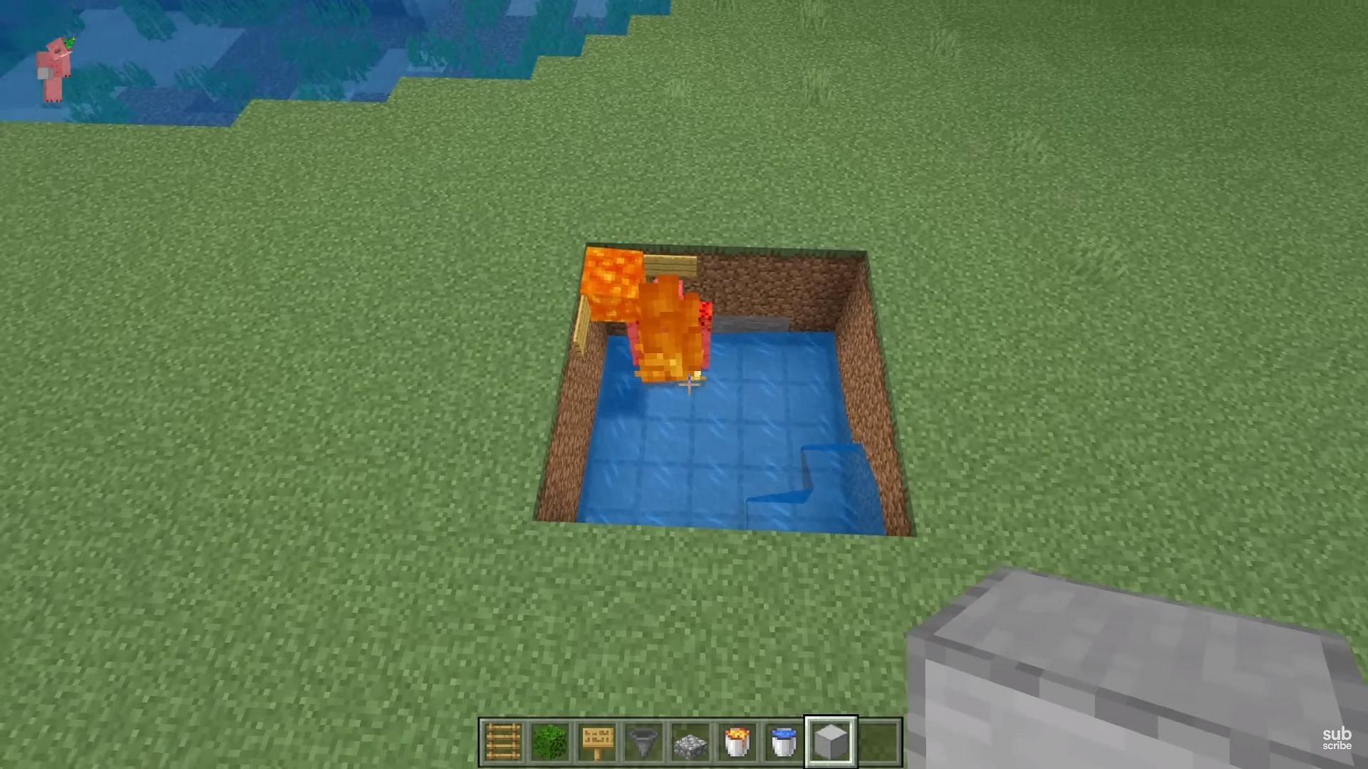 A slower iron farm can be made without any zombie in Minecraft 1.20 (Image via YouTube/OinkOink)