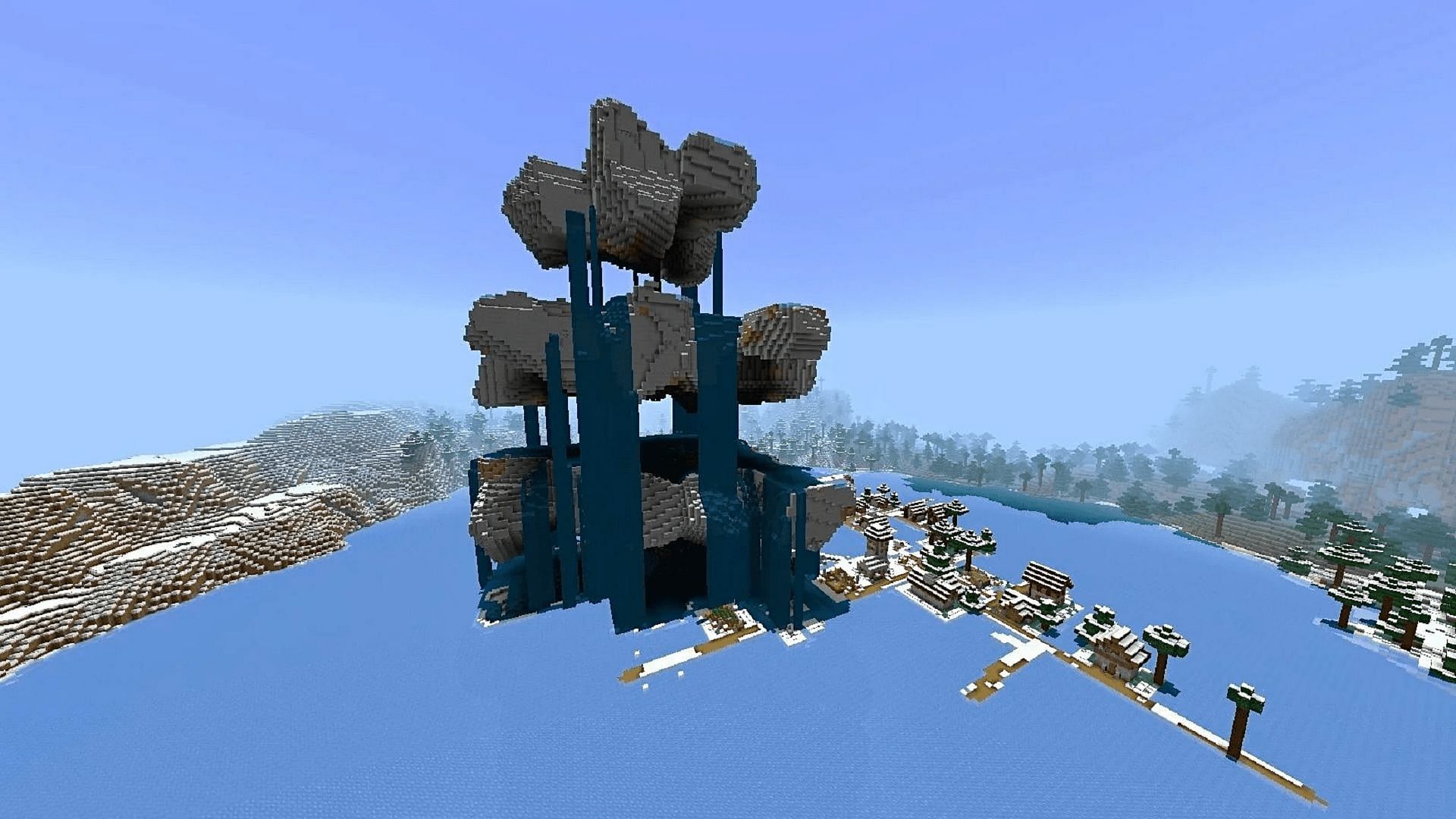 The trail ruins near this Minecraft seed&#039;s spawn aren&#039;t quite easy to access (Image via YourLocalKnight/Reddit)