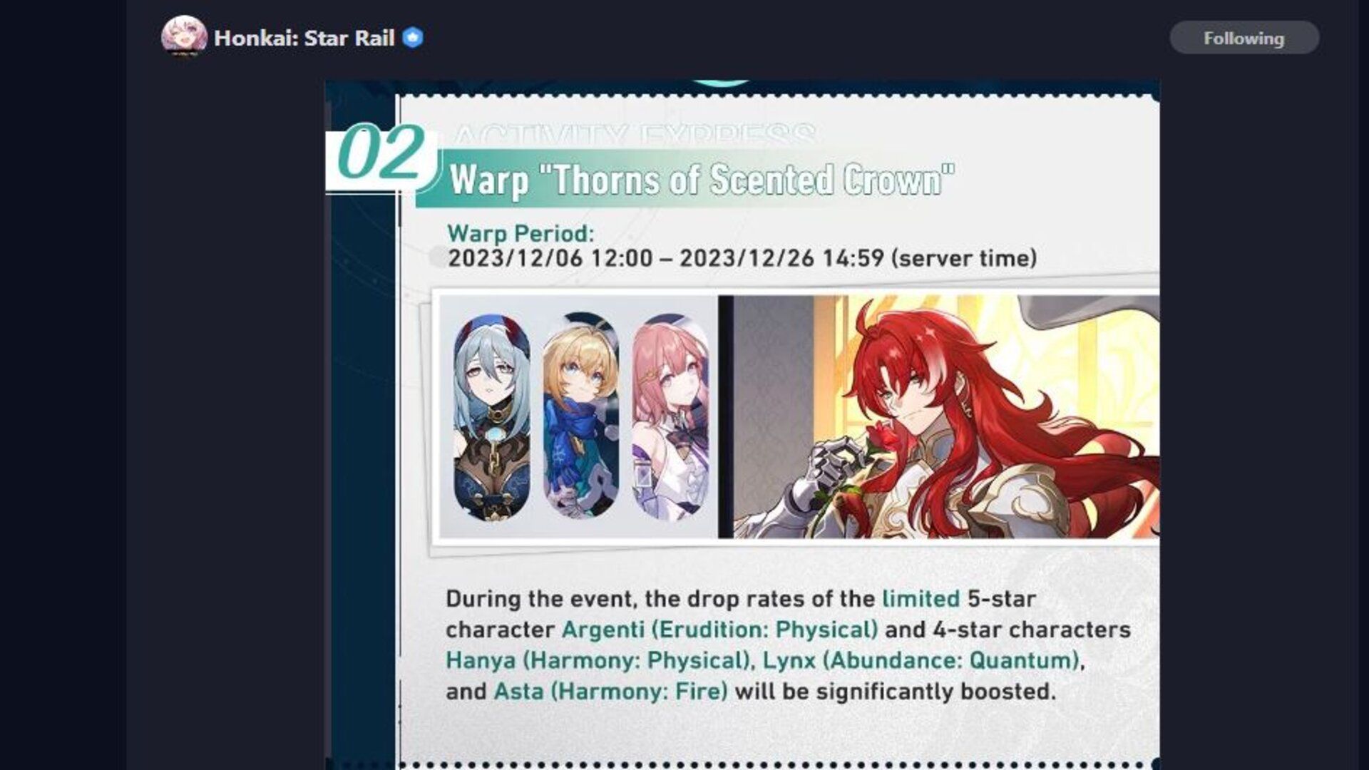 Honkai: Star Rail 1.5 banners: Argenti, Huohuo, and Hanya debut - Video  Games on Sports Illustrated