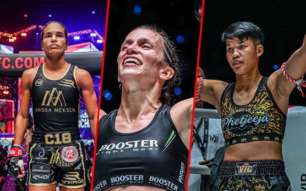 Cristina Morales (Center) has her eyes on Anissa Meksen (Left) versus Phetjeeja (Right)