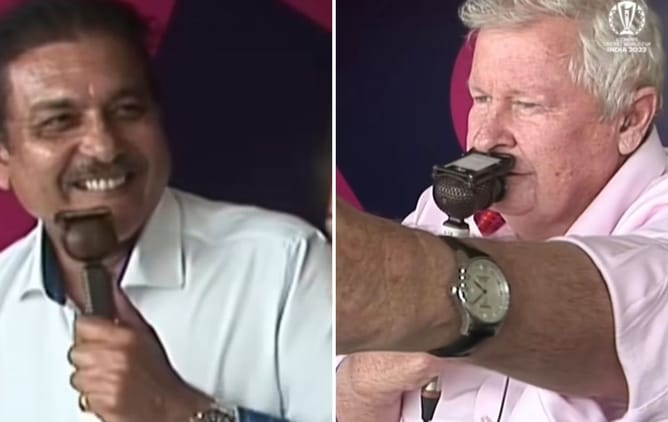 [Watch] Ravi Shastri in splits as Ian Smith mimics him during IND vs NED match of 2023 World Cup