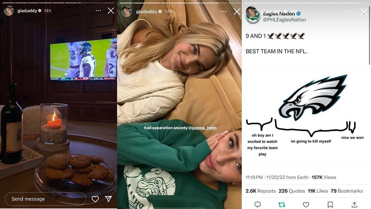 Gia Duddy&#039;s Instagram posts show her supporting the Philadelphia Eagles.
