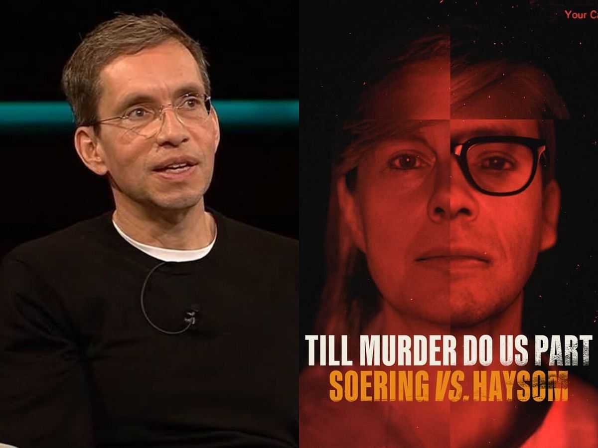 Jens Soering (L) and poster of Till Murder Do Us Part: Soering vs. Haysom (R)/ (Photos via ZDF/IMDb)
