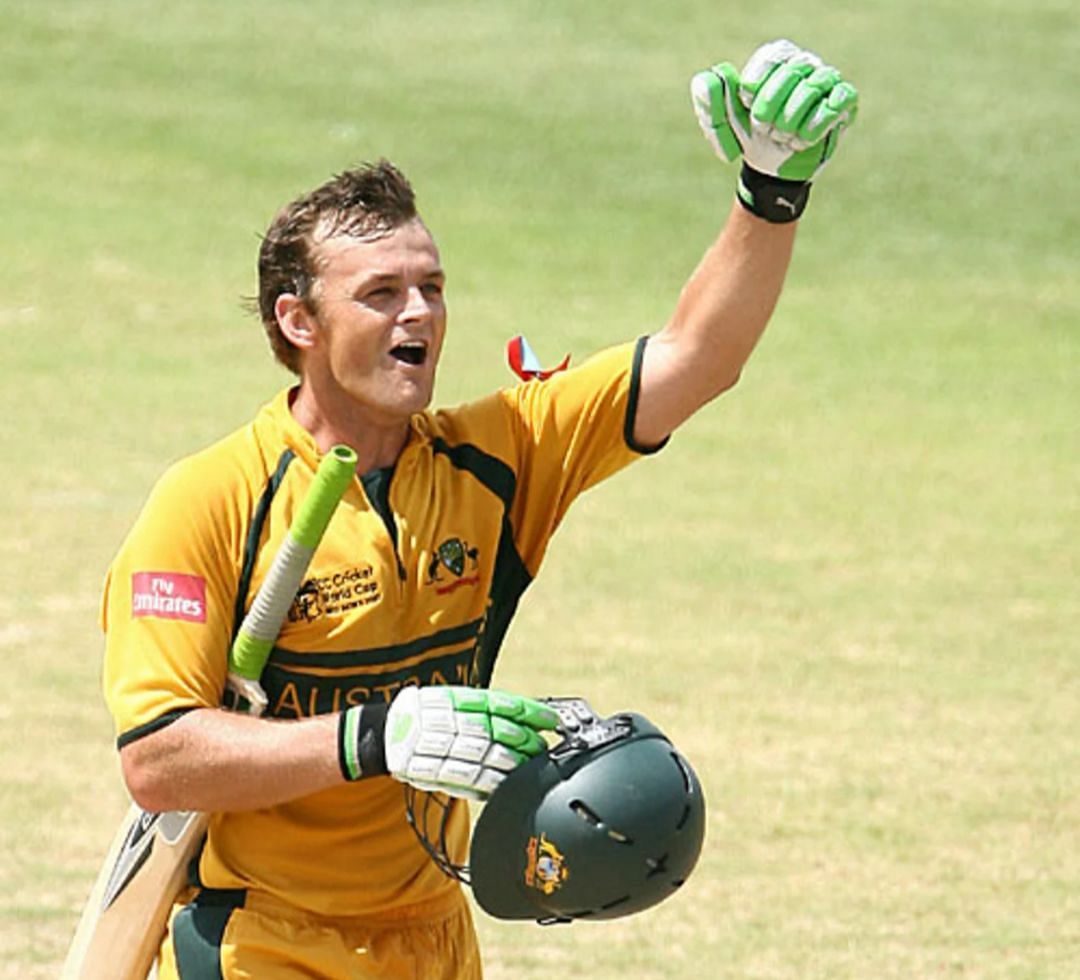 Adam Gilchrist celebrating his century at the 2007 ODI World Cup final [Getty Images]