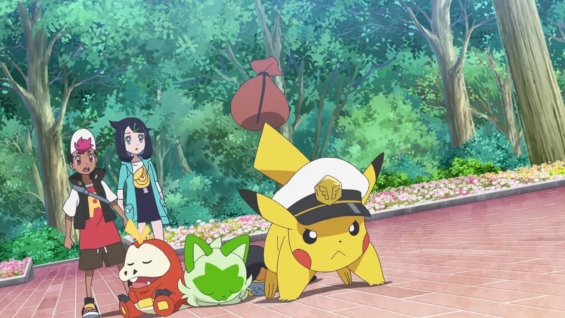 Captain Pikachu springs into action to assist the Pokemon Horizons protagonists (Image via The Pokemon Company)