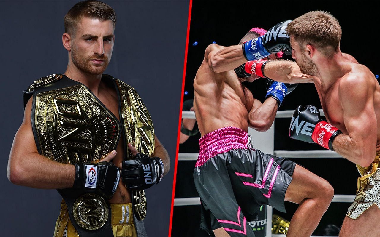 Jonathan Haggerty (left) and Haggerty fighting Fabricio Andrade (right) | Image credit: ONE Championship