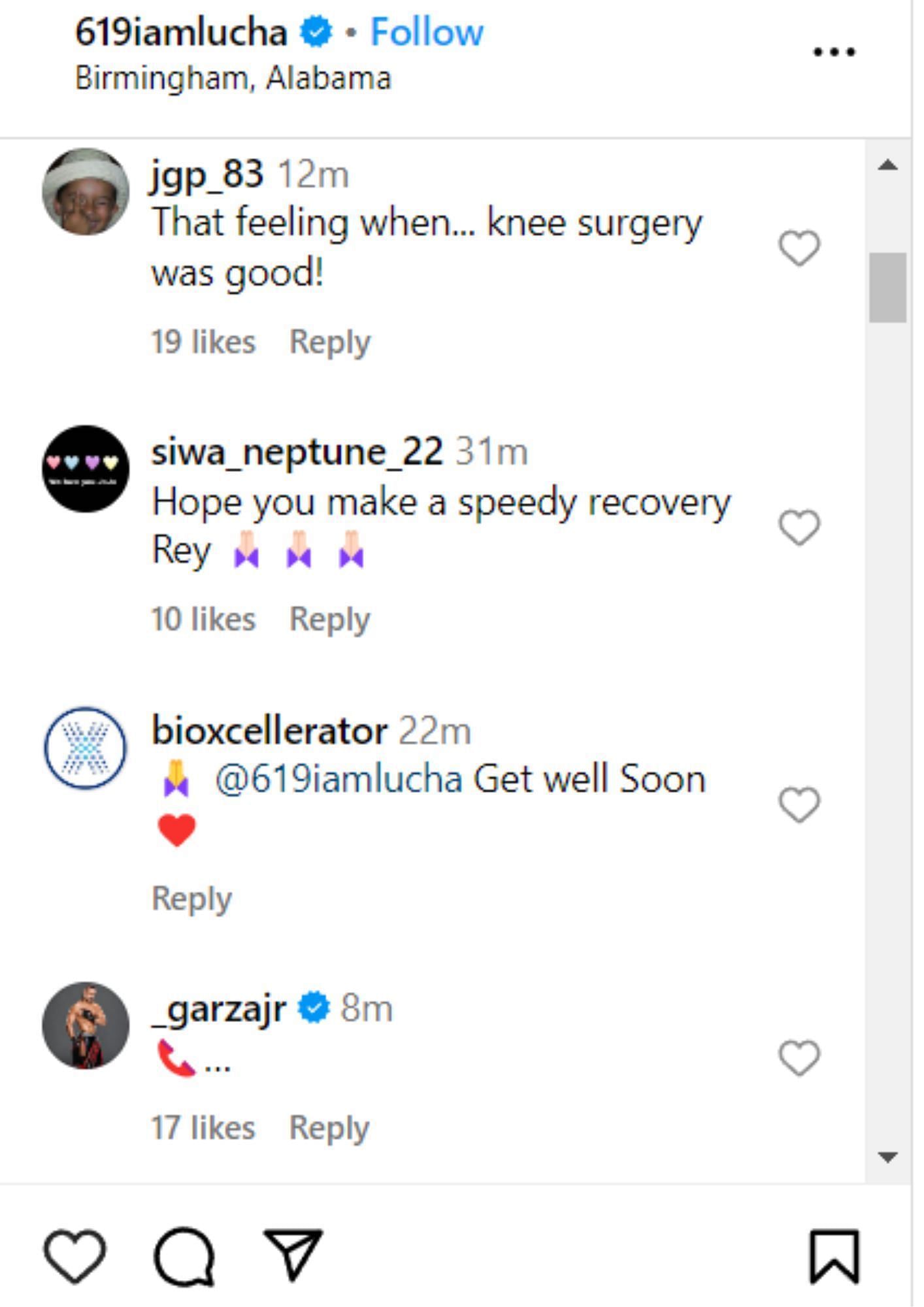 Angel Garza&#039;s comment (the last one) on Rey Mysterio&#039;s post.