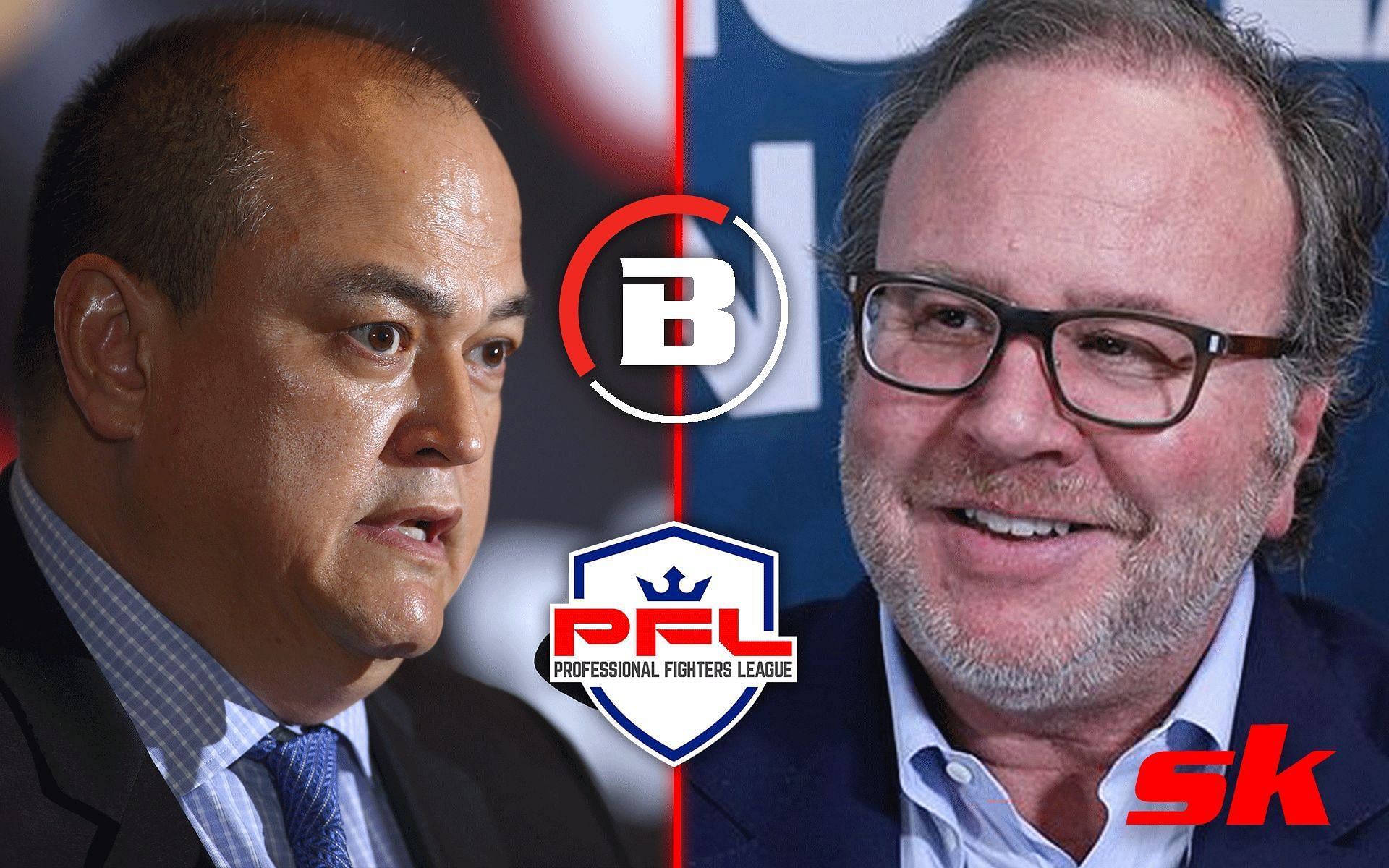 PFL Bellator acquisition [Images via: @MMA_News and @profitclaim on X, @bellatormma and @pflmma on Instagram]