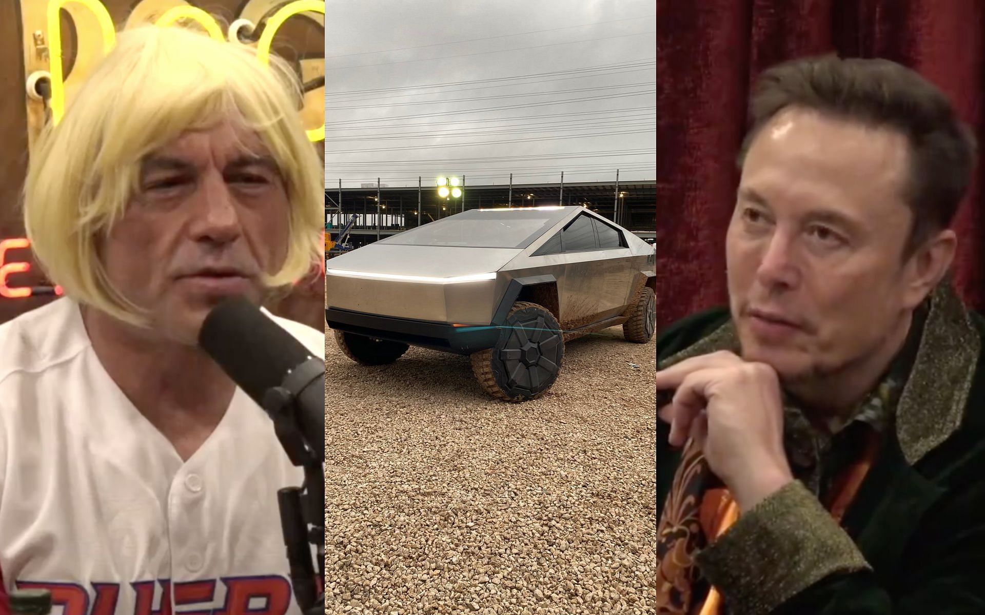 Joe Rogan, Tesla Cyberruck, Elon Musk [Image credits: @Joerogan and @tesla on X] 