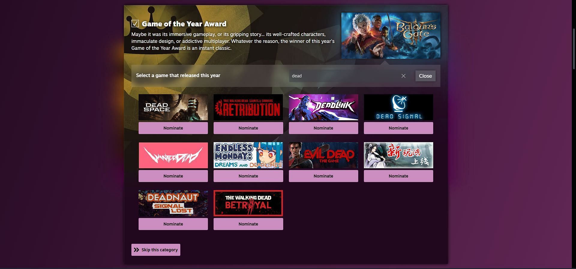 You can search for the games you want to vote for from here. (Image via Valve)