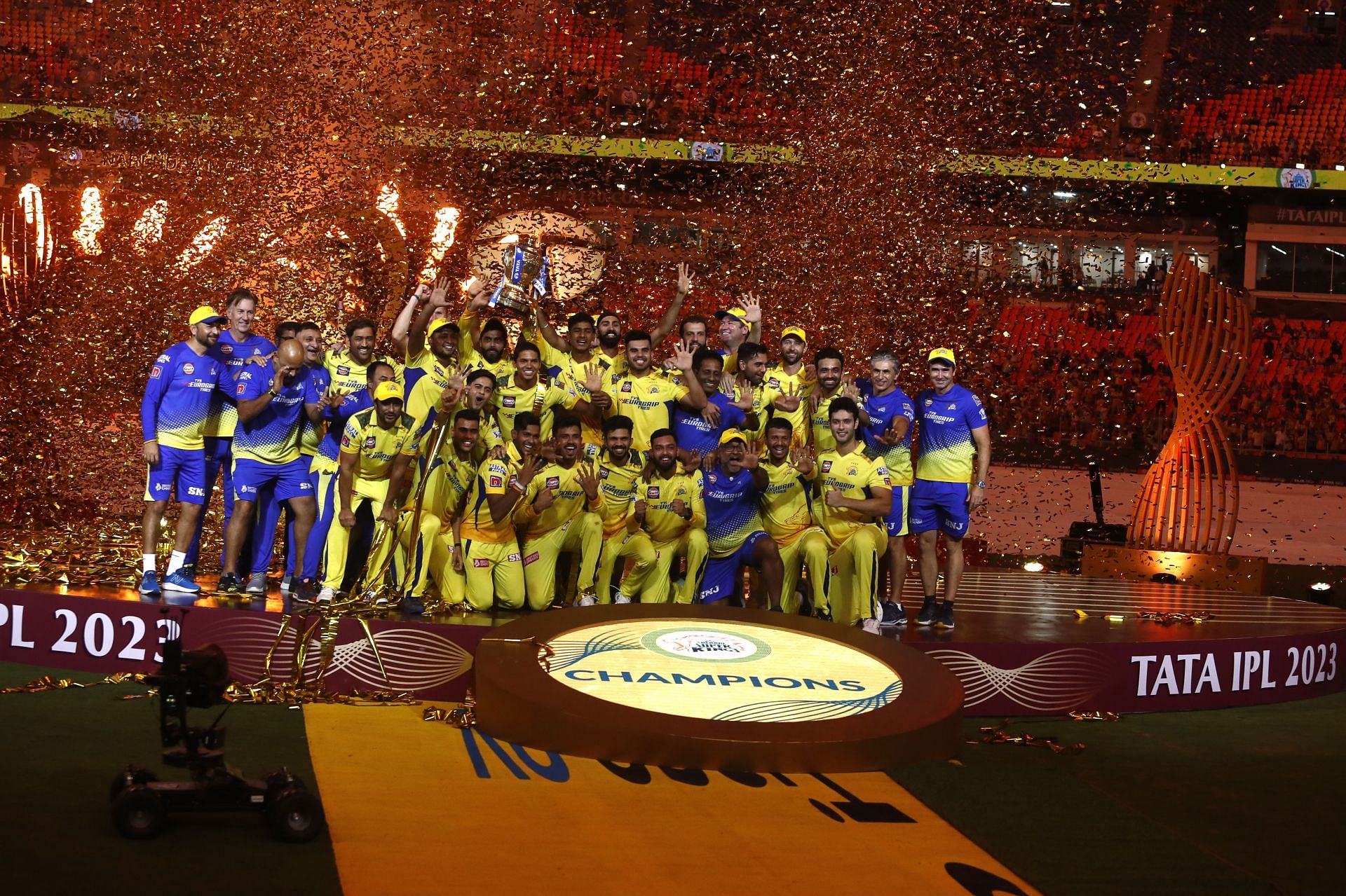 CSK celebrate: IPL 2023: Final - Chennai Super Kings v Gujarat Titans
