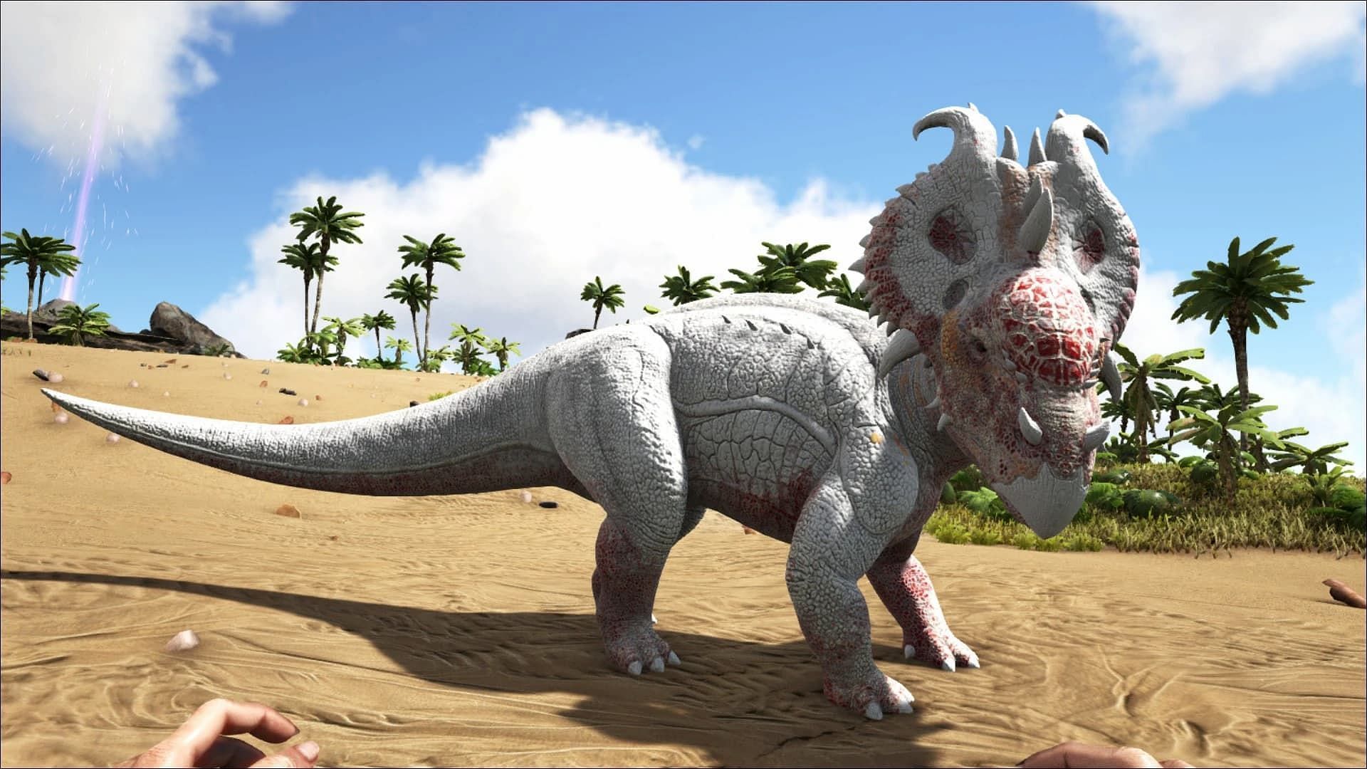 Taming the Pachyrhinosaurus in ARK Survival Ascended (Image via Studio Wildcard)