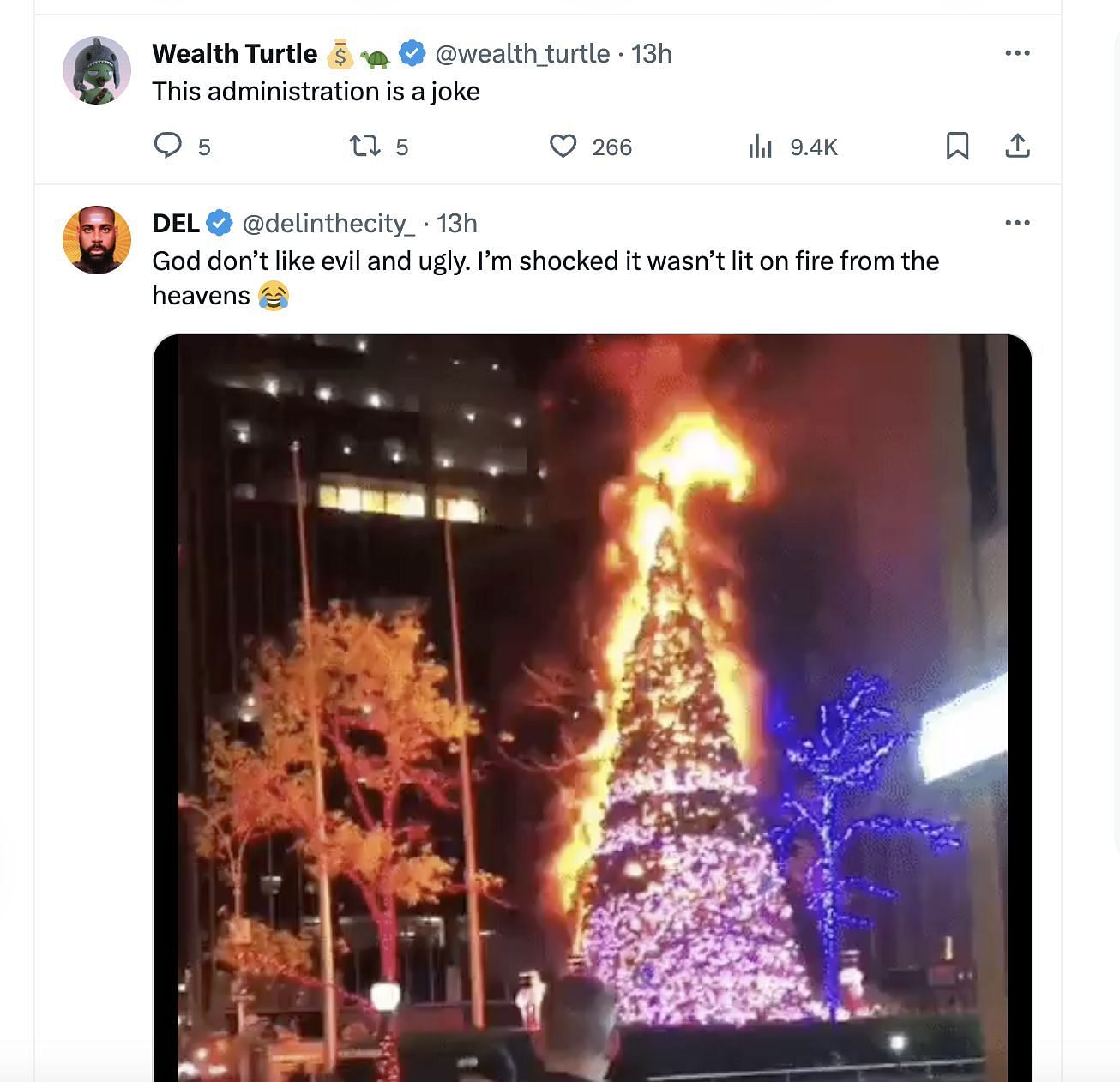 Social media users trolled the Christmas Tree in Washington DC that fell due to the winds: Reactions and details explored. (Image via Twitter)