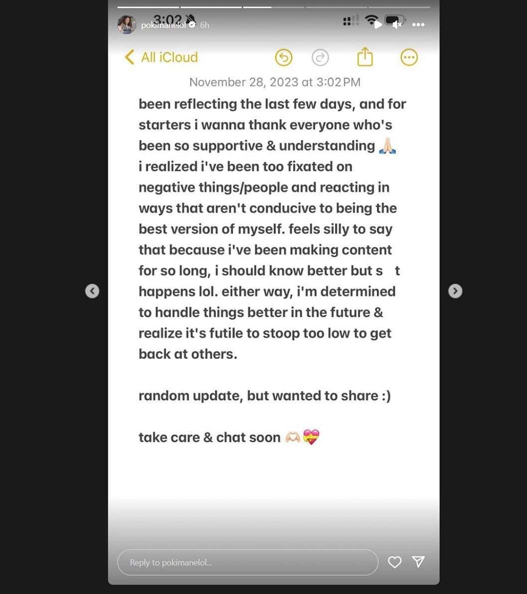 The Twitch streamer&#039;s recent Instagram Story featuring her address (Image via https://www.instagram.com/stories/pokimanelol/3246335241547013894/)