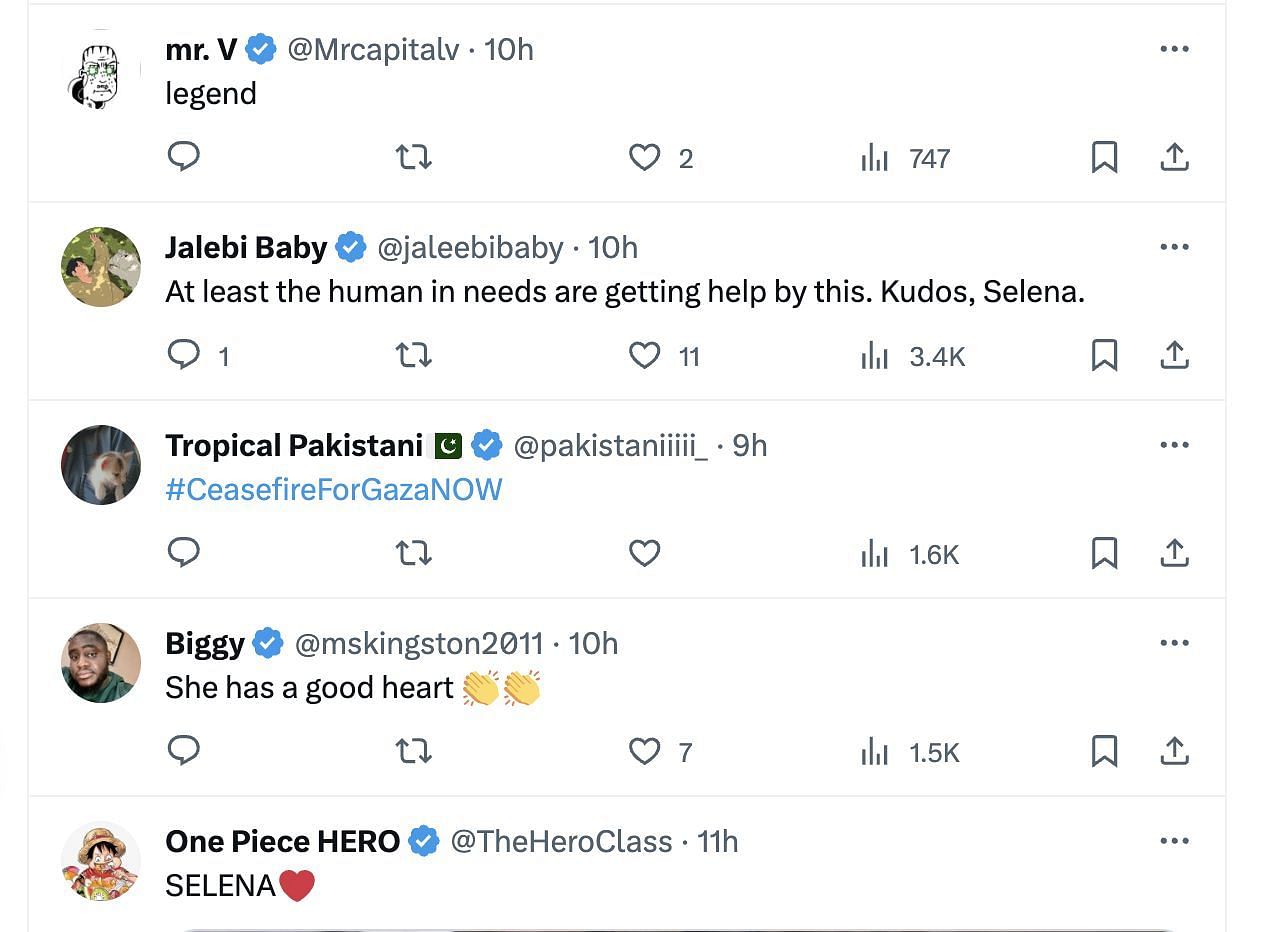 Social media users appreciate Gomez as the singer&#039;s brand announces donations to civilians affected by the Hamas-Israel conflict. (Image via X)