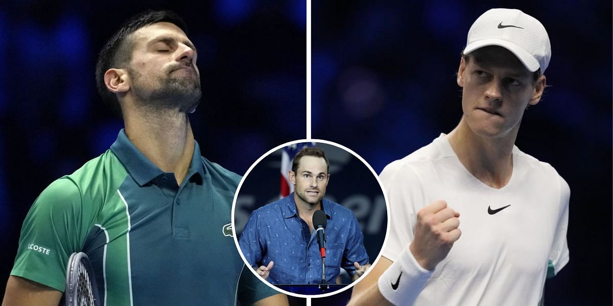 Novak Djokovic (L), Andy Roddick (inset) and Jannik Sinner (R)