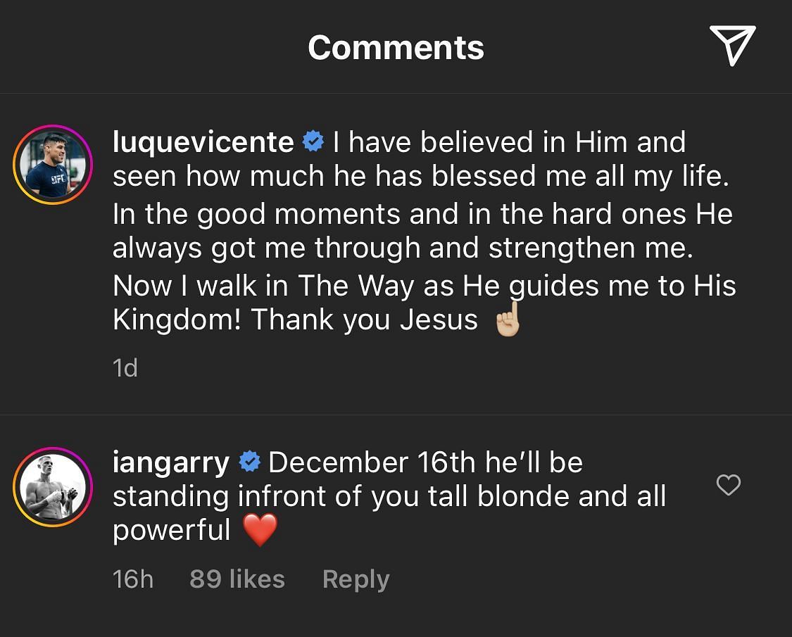 Vicente Luque&#039;s caption and Ian Garry&#039;s response