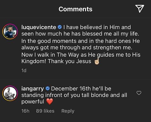 Vicente Luque's caption and Ian Garry's response