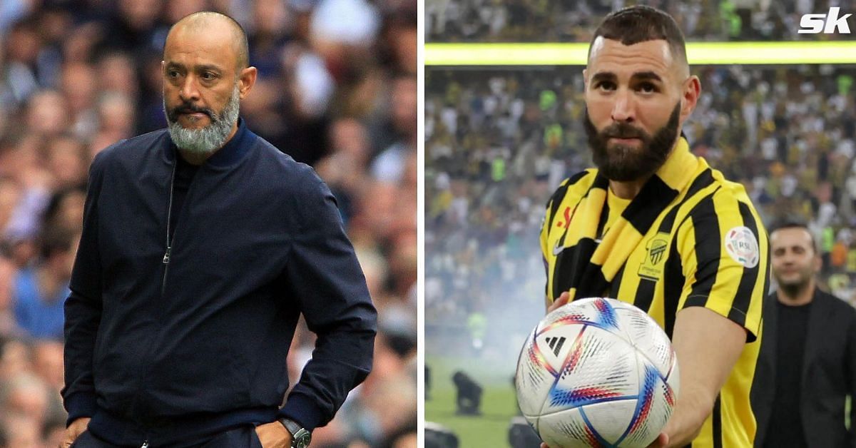 Al Ittihad manager Nuno Santos and forward Karim Benzema 