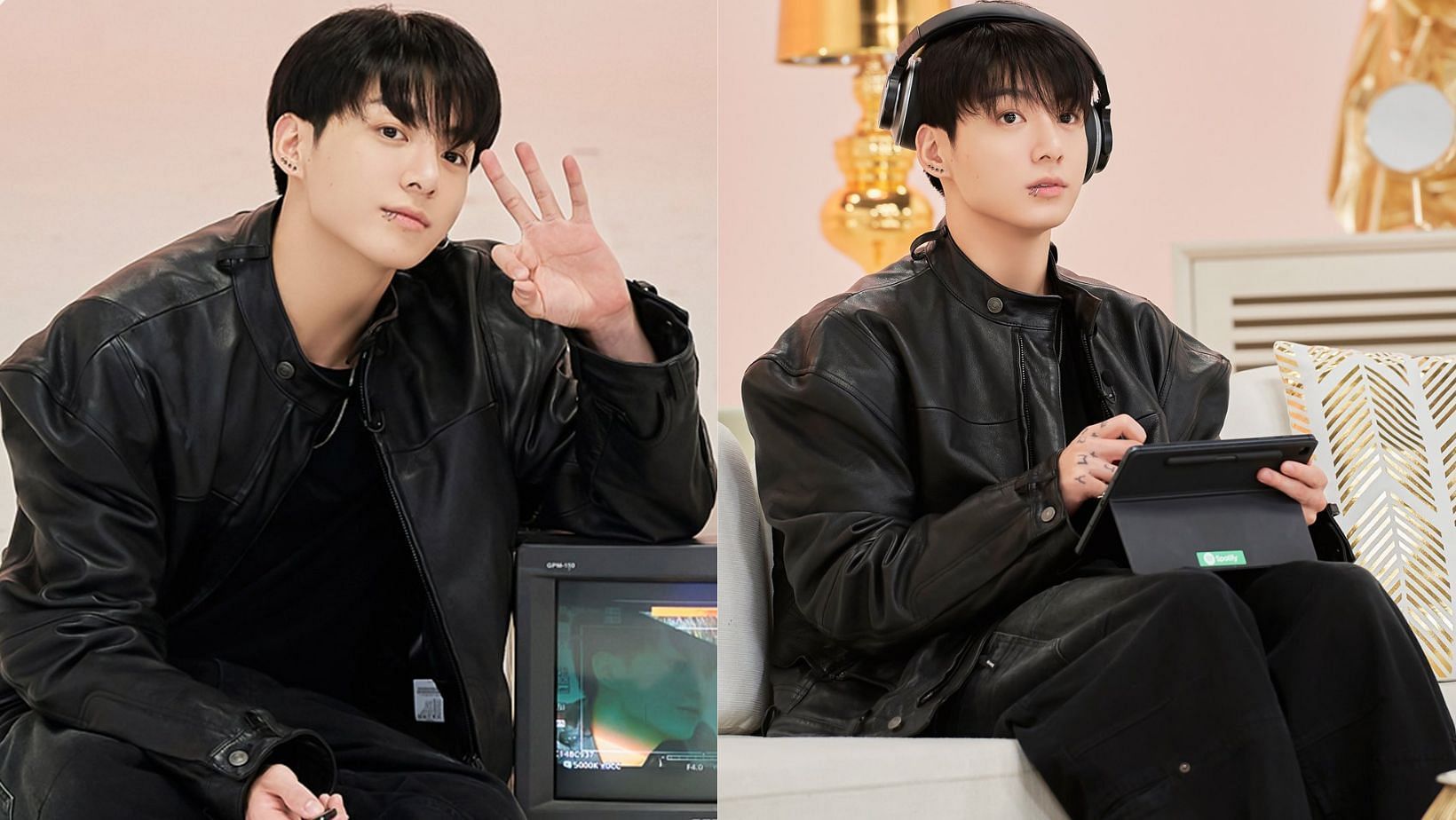 Download Bts Jung Kook Cute Leather Jacket Wallpaper