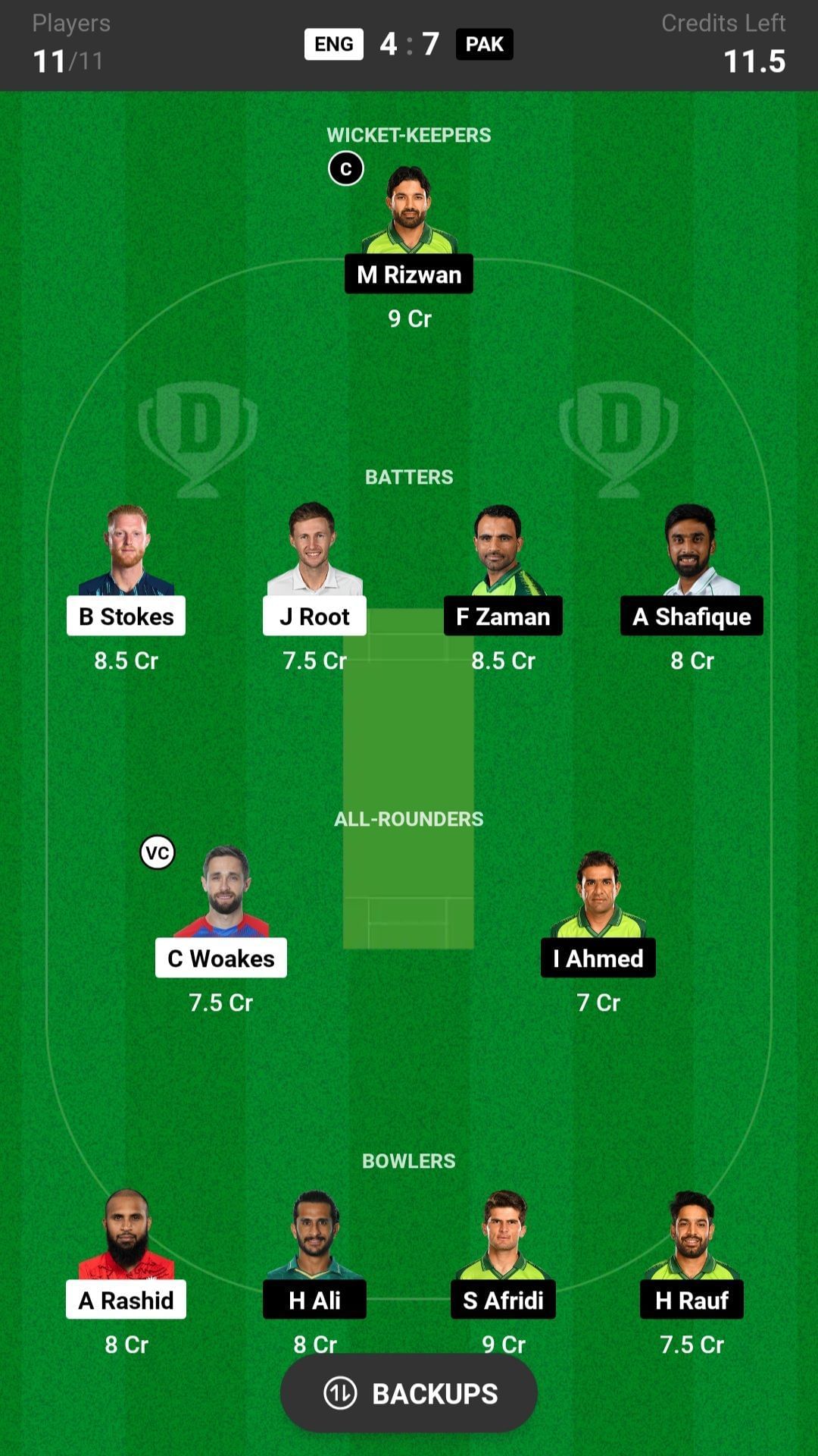 Pakistan vs England Dream11 Fantasy suggestion #2 - Grand League