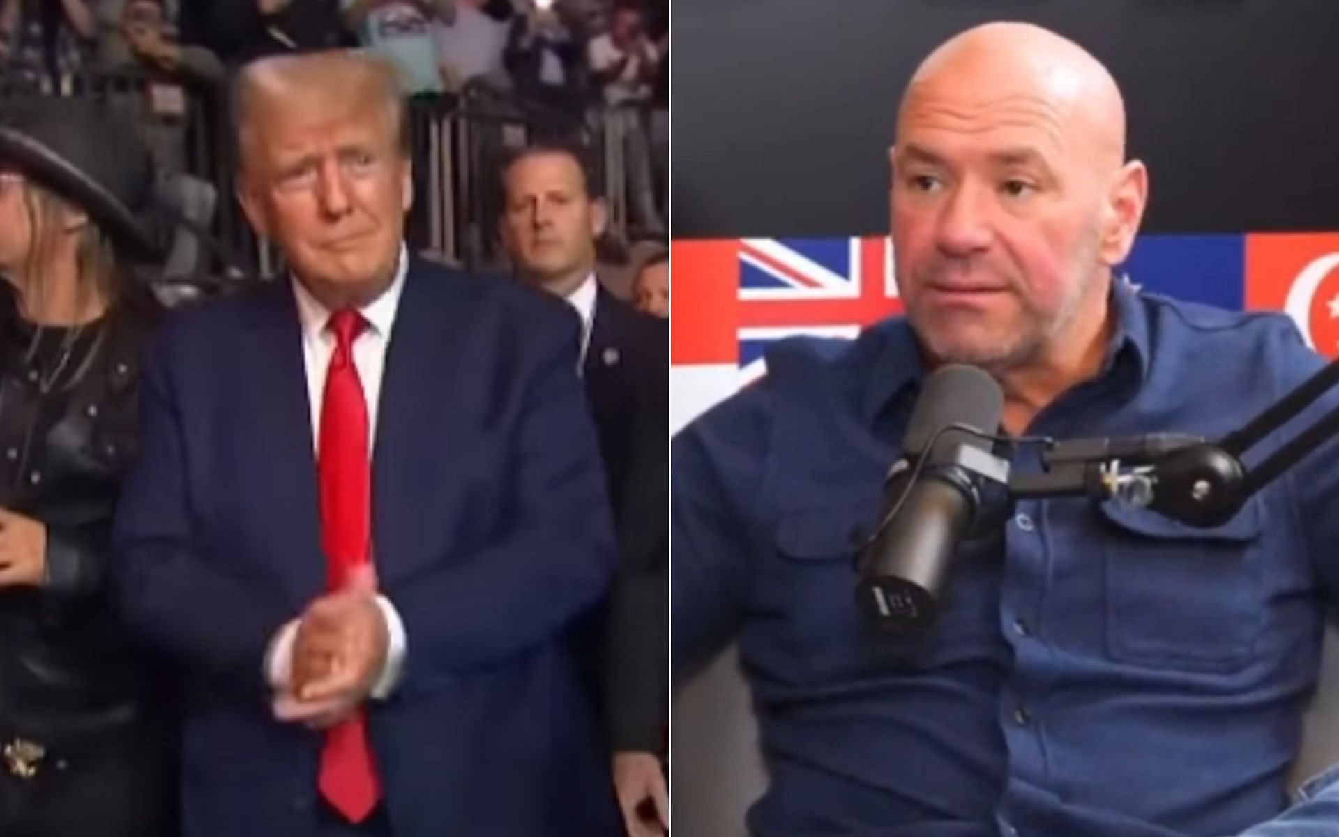 Donald Trump at UFC 295 [Left], and Dana White [Right] [Photo credit: TNT Sports - YouTube, and @TheChiefNerd - X]