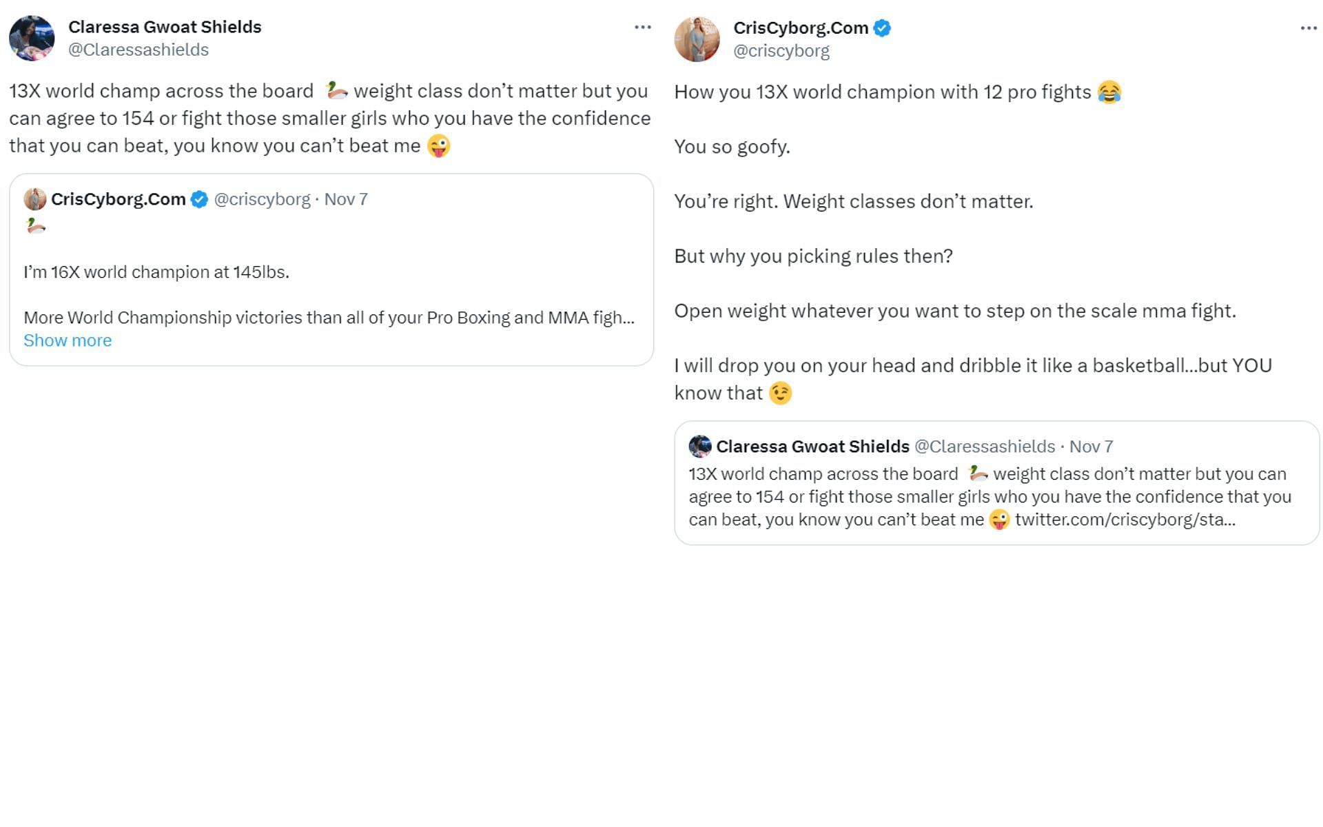 Screenshots of their tweets