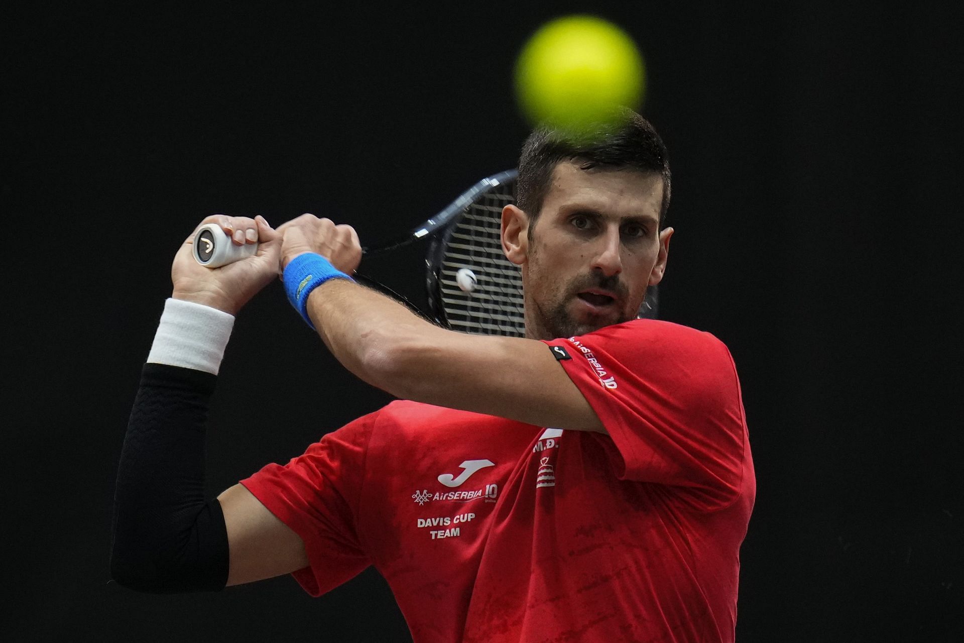 Novak Djokovic practicing ahead of the Davis Cup