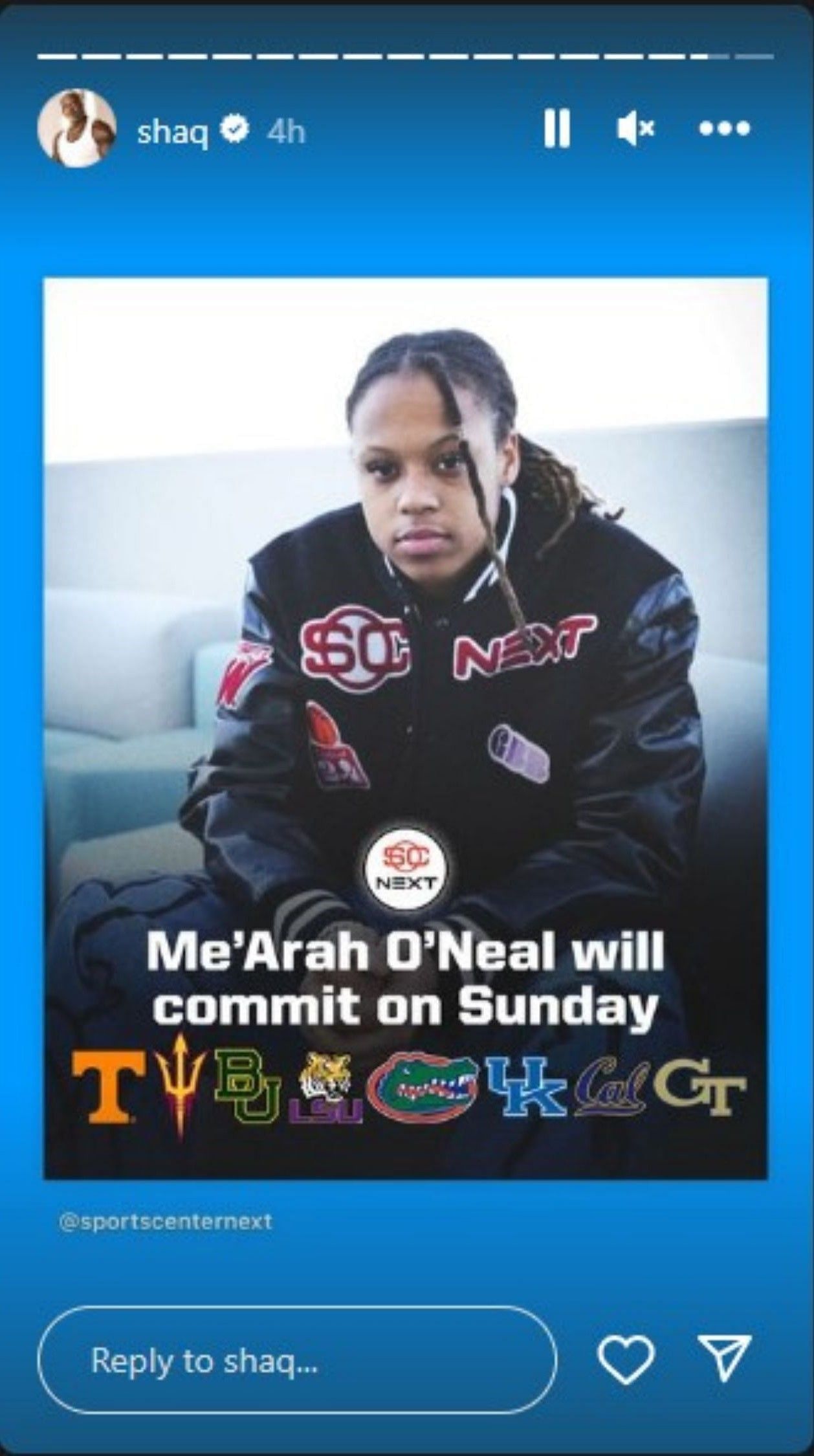 Shaquille O&#039;Neal Instagram story on daughter Me&#039;Arah