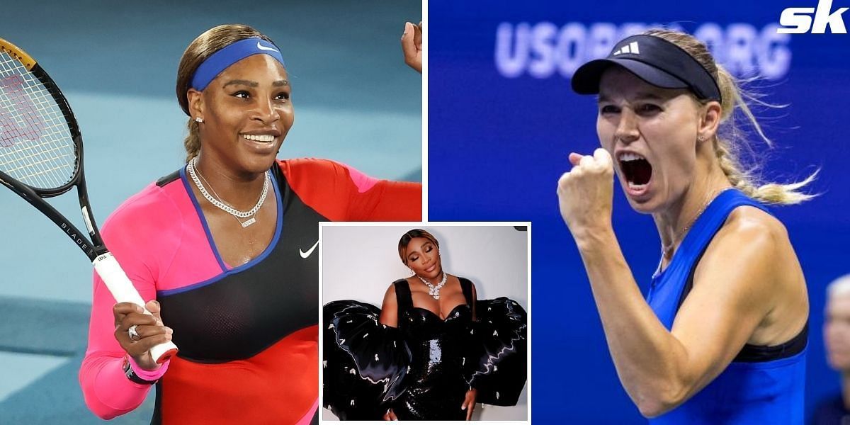 Caroline Wozniacki reacts to Serena Williams