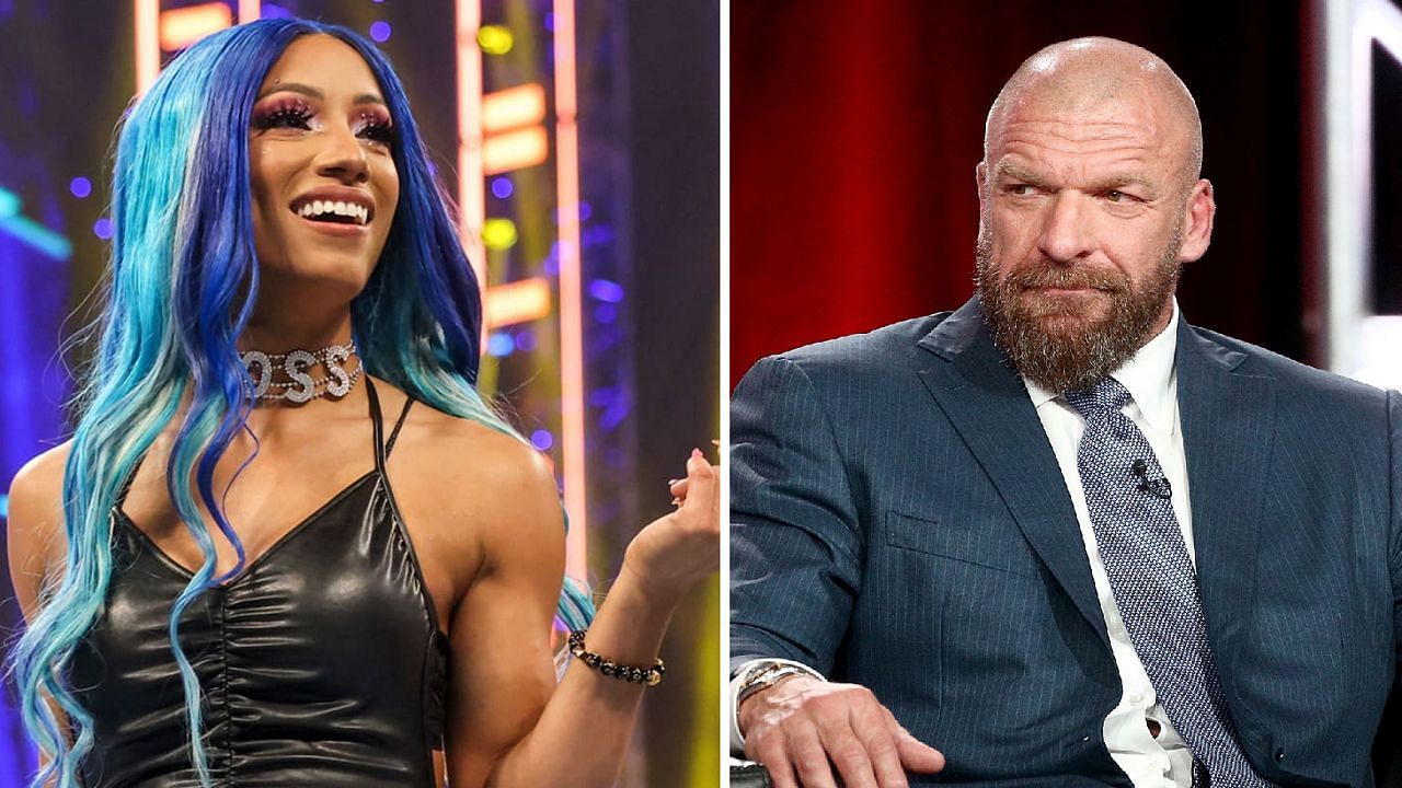 Sasha Banks (left); Triple H (right)