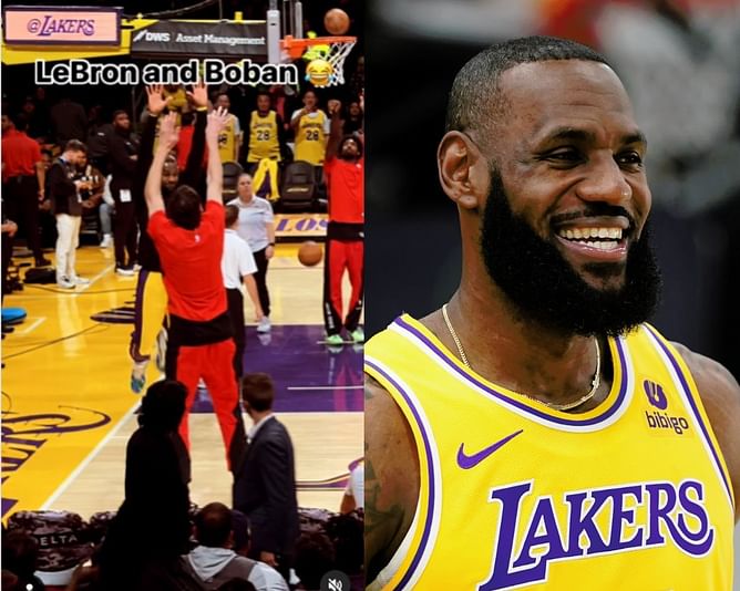Watch: 6’9” LeBron James comically attempts to block 7’4” Boban Marjanovic at shootaround
