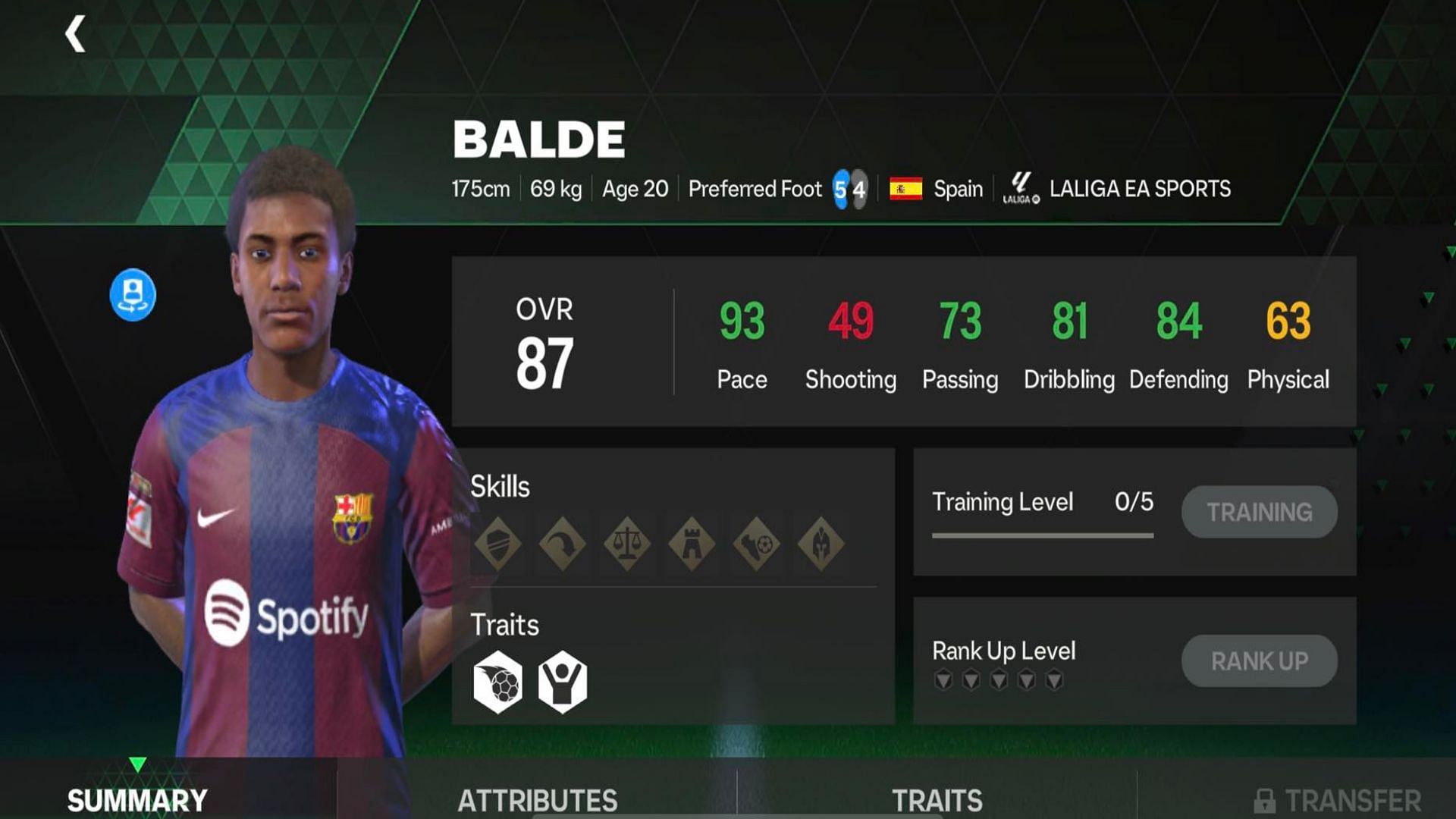 Snippet showing Rulebreakers Balde&#039;s stats (Image via EA Sports)