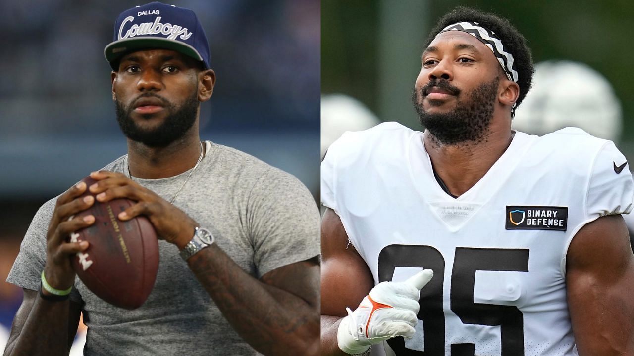 LeBron James cheering on Myles Garrett as the Browns win over the Steelers