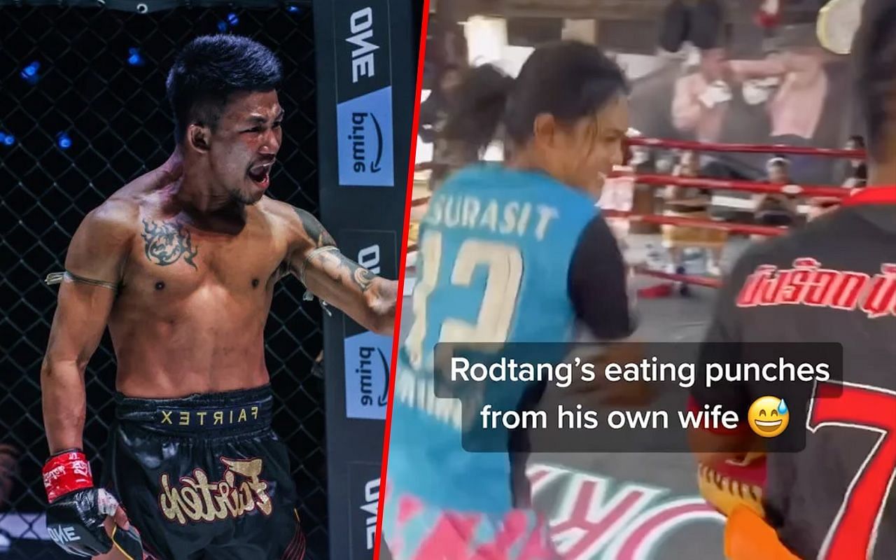 Rodtang (left) and Rodtang eating a punch from Aida Looksaikongdin (right)