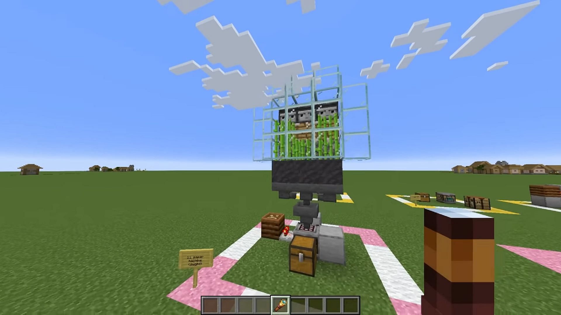 Never run out of paper again by linking a crafter block to a bamboo farm (Image via Wattles/YouTube)
