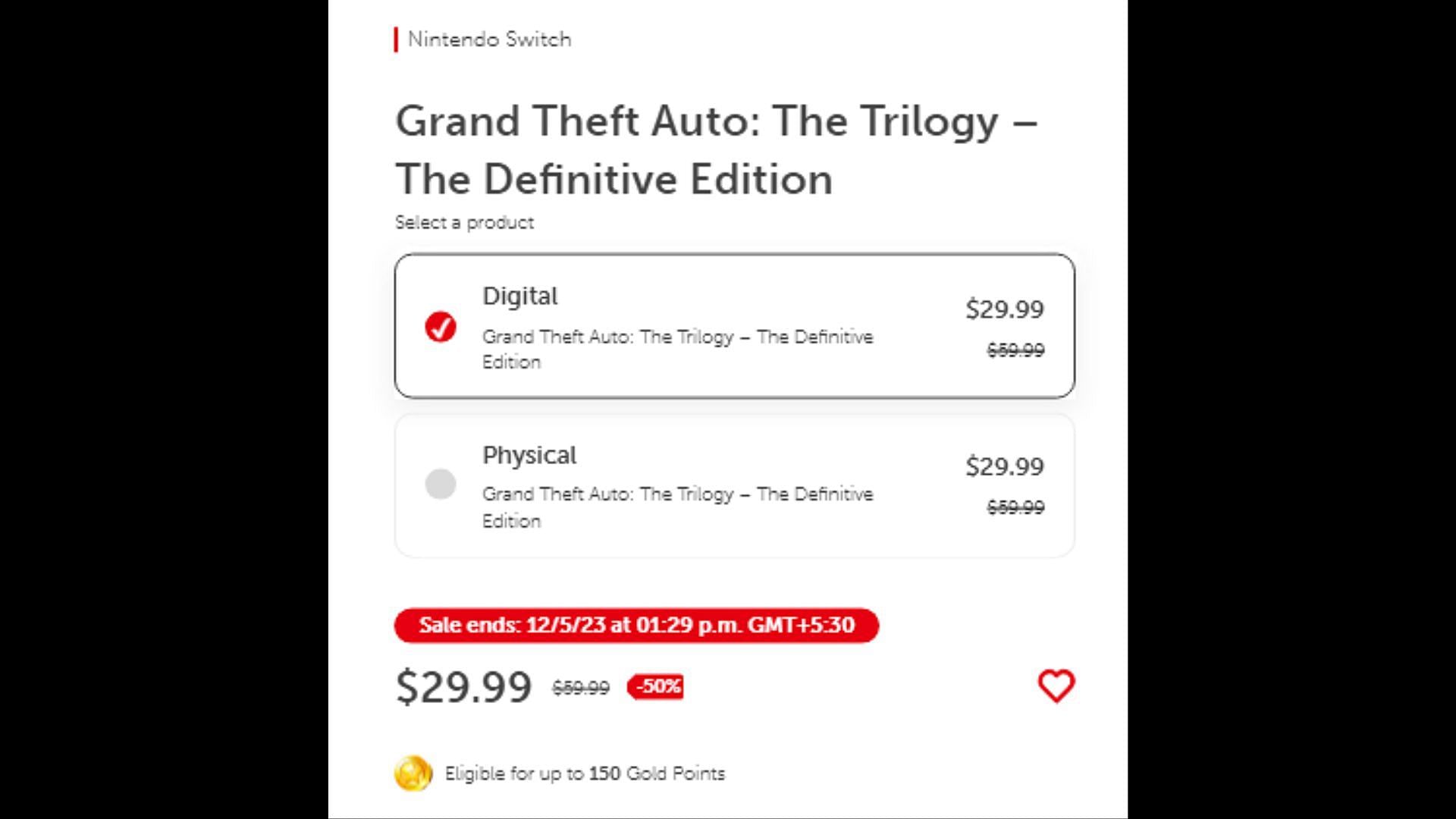 Definitive Edition&#039;s Cyber Monday Deal price (Image via nintendo.com)