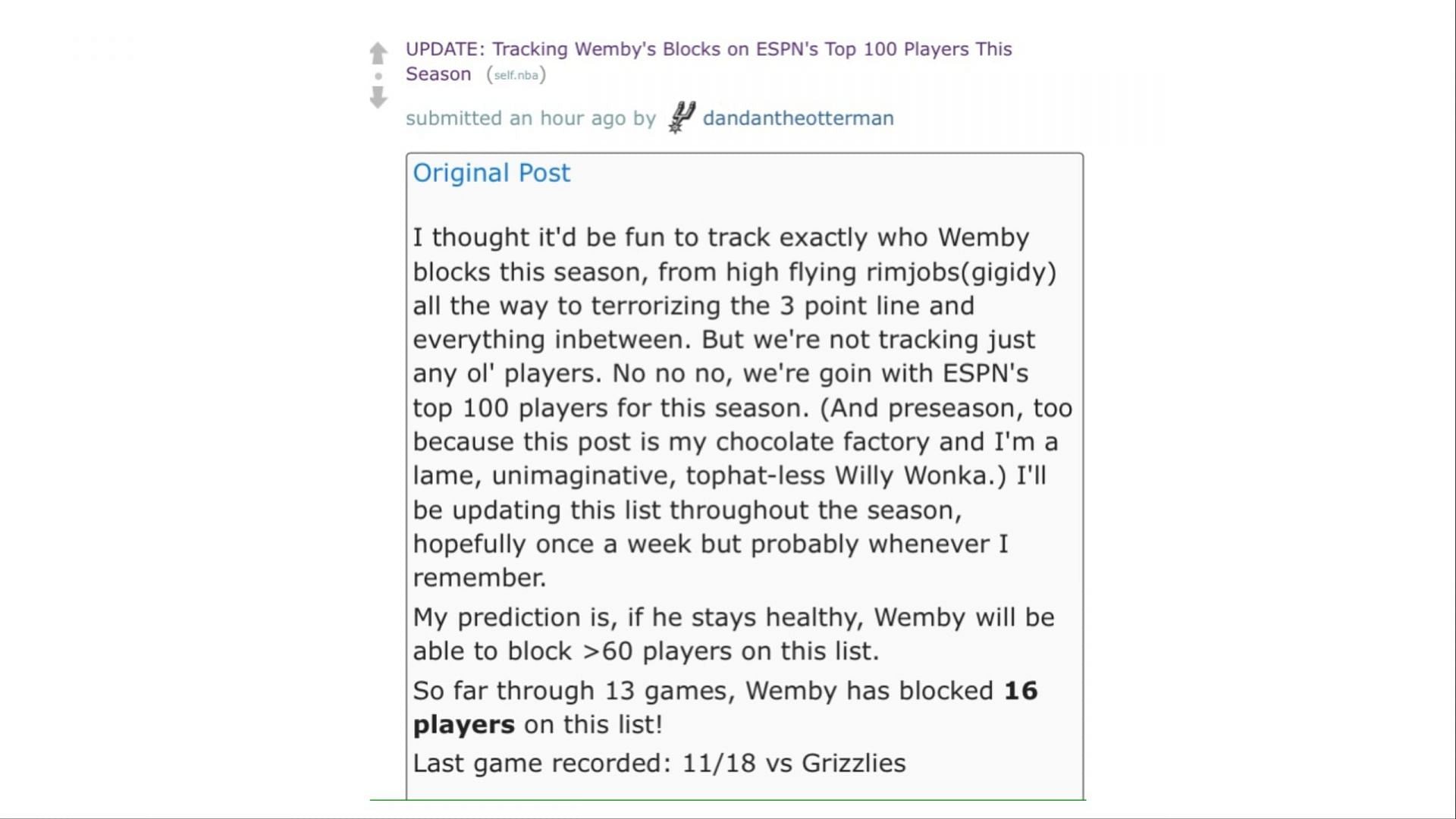 NBA Fan Reddit Post