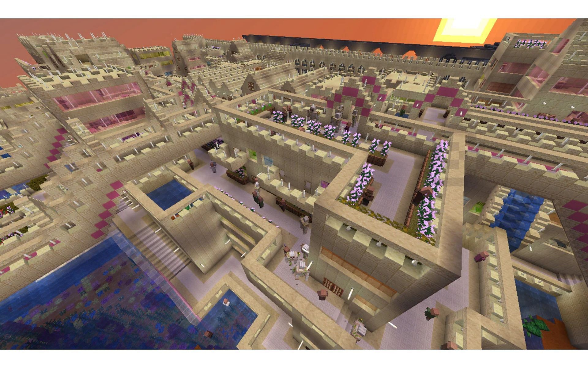 Discover the fortress in the desert with this sandy build (Image via Mojang)