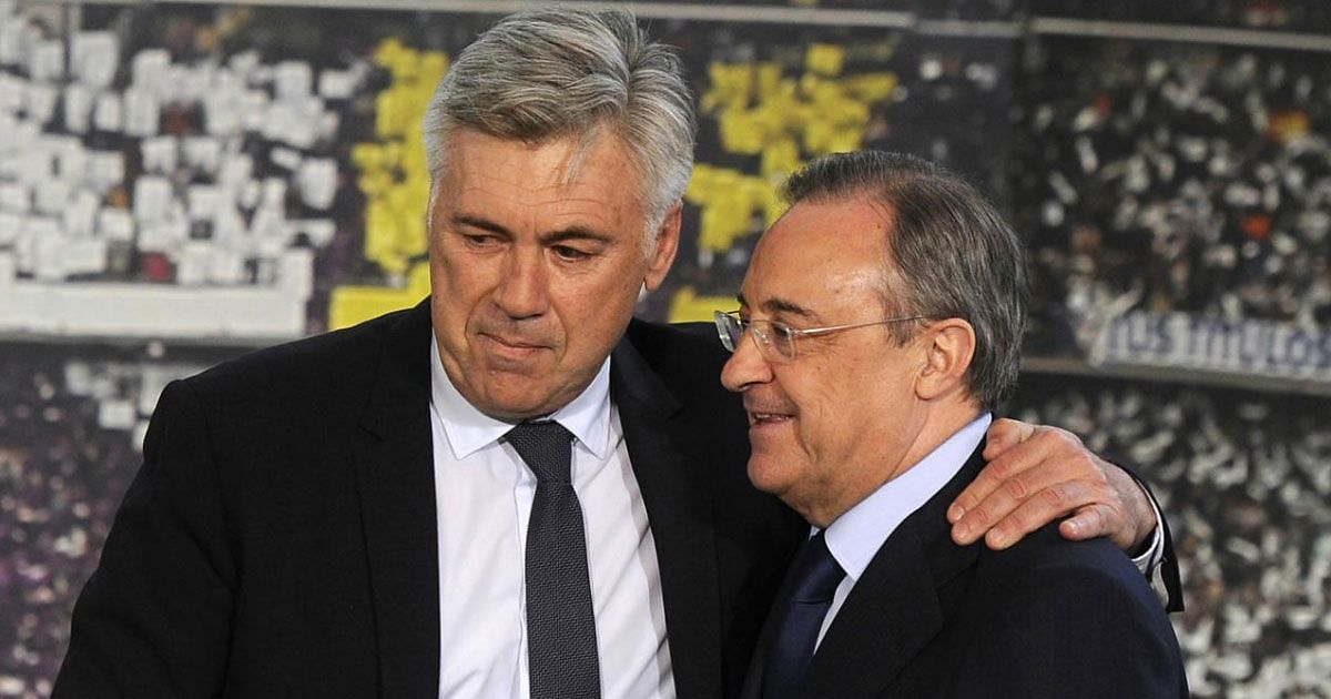 Real Madrid manager Carlo Ancelloti and president Florentino Perez