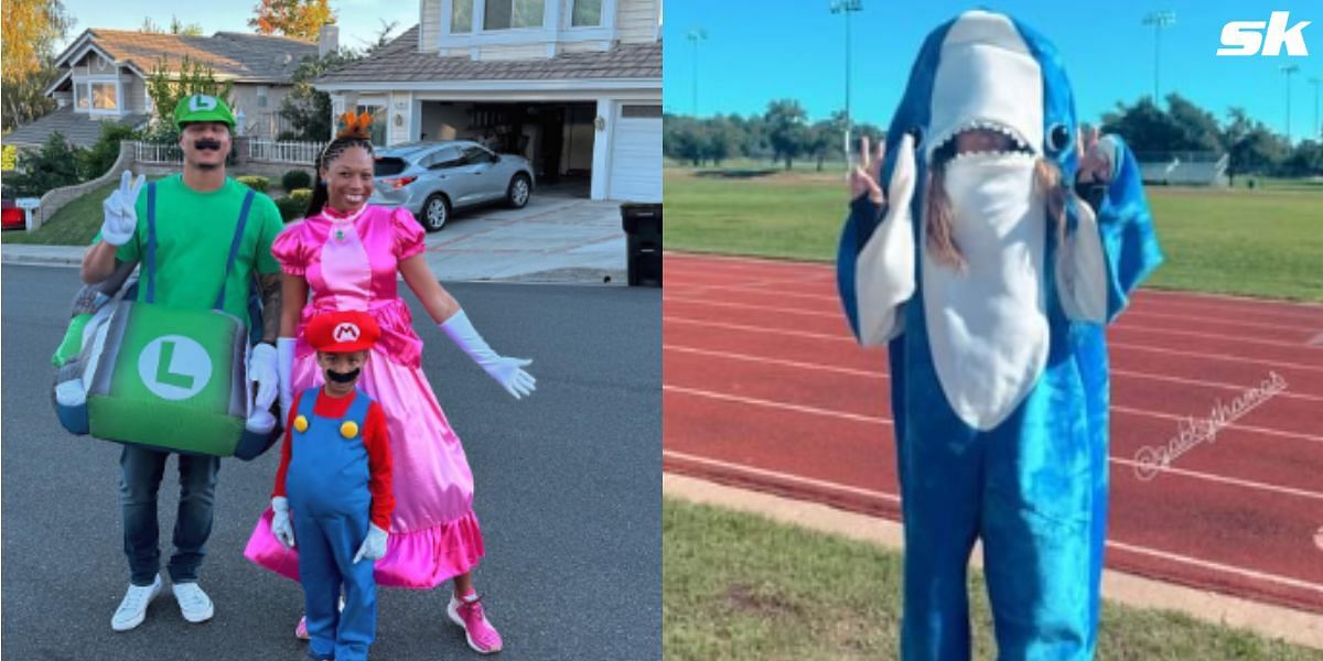 Allyson Felix and Gabby Thomas in their Halloween outfits