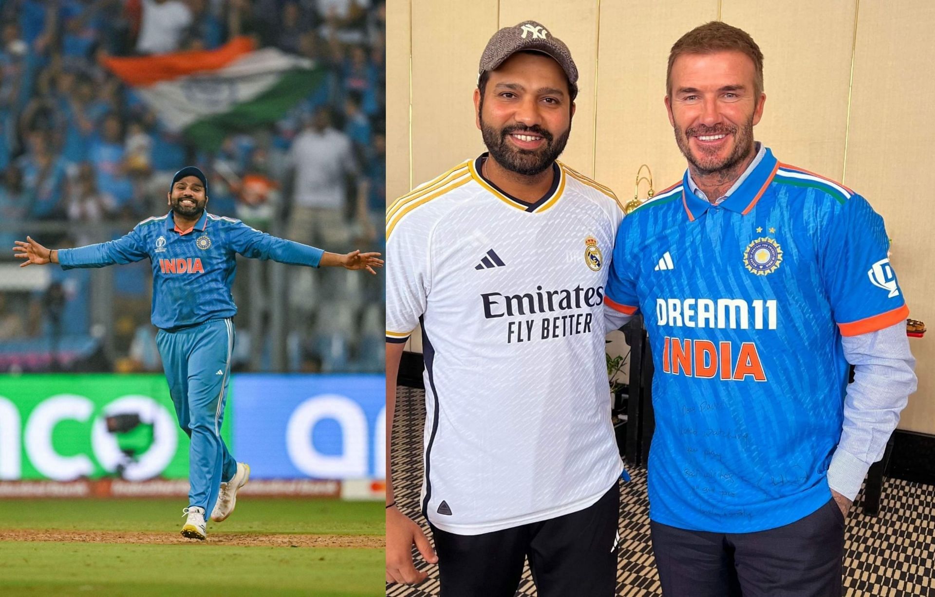 Rohit Sharma (l) and David Beckham (r) posing with each other. (PC: Instagram)