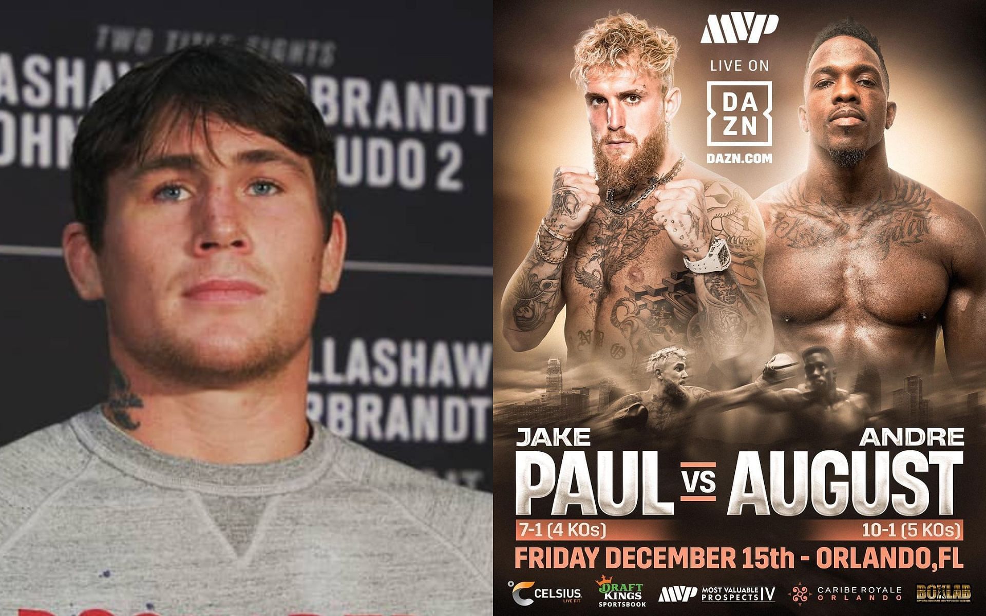 Darren Till (left) and Jake Paul vs Andre August fight poster (right) (Image credits @darrentill2.0 and @jakepaul on Instagram)