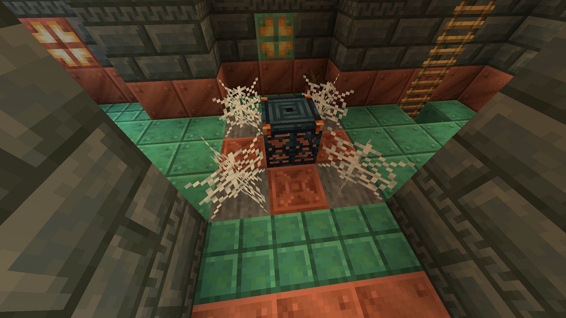 Spiders will spawn from trial spawners surrounded by stone blocks and cobwebs in Minecraft 1.21 update (Image via Mojang)