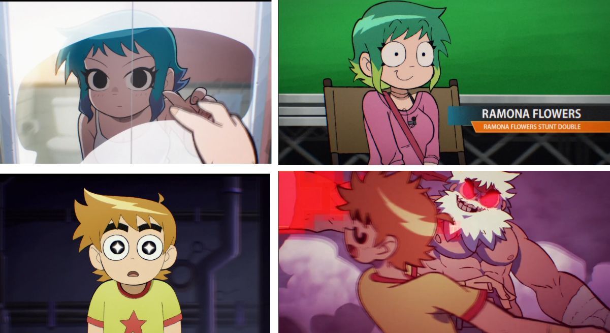 Ramona and Scott deconstructed in Scott Pilgrim Takes Off (Image via Sportskeeda)